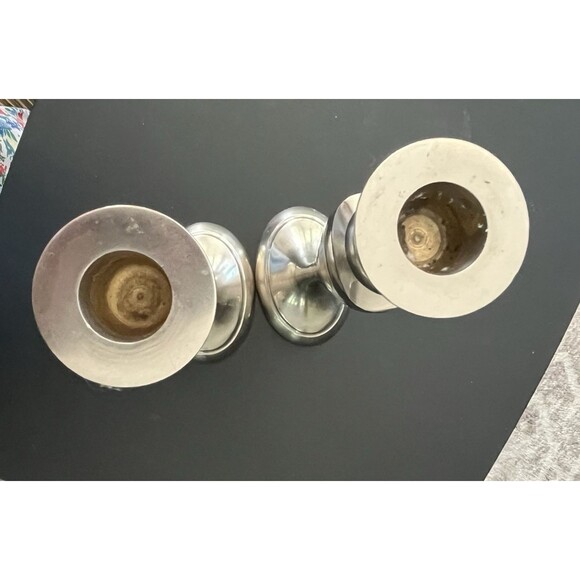 Vintage Brushed Silver Tone Pair of Taper Candlesticks Measures 11 3/4" Tall - Picture 7 of 7